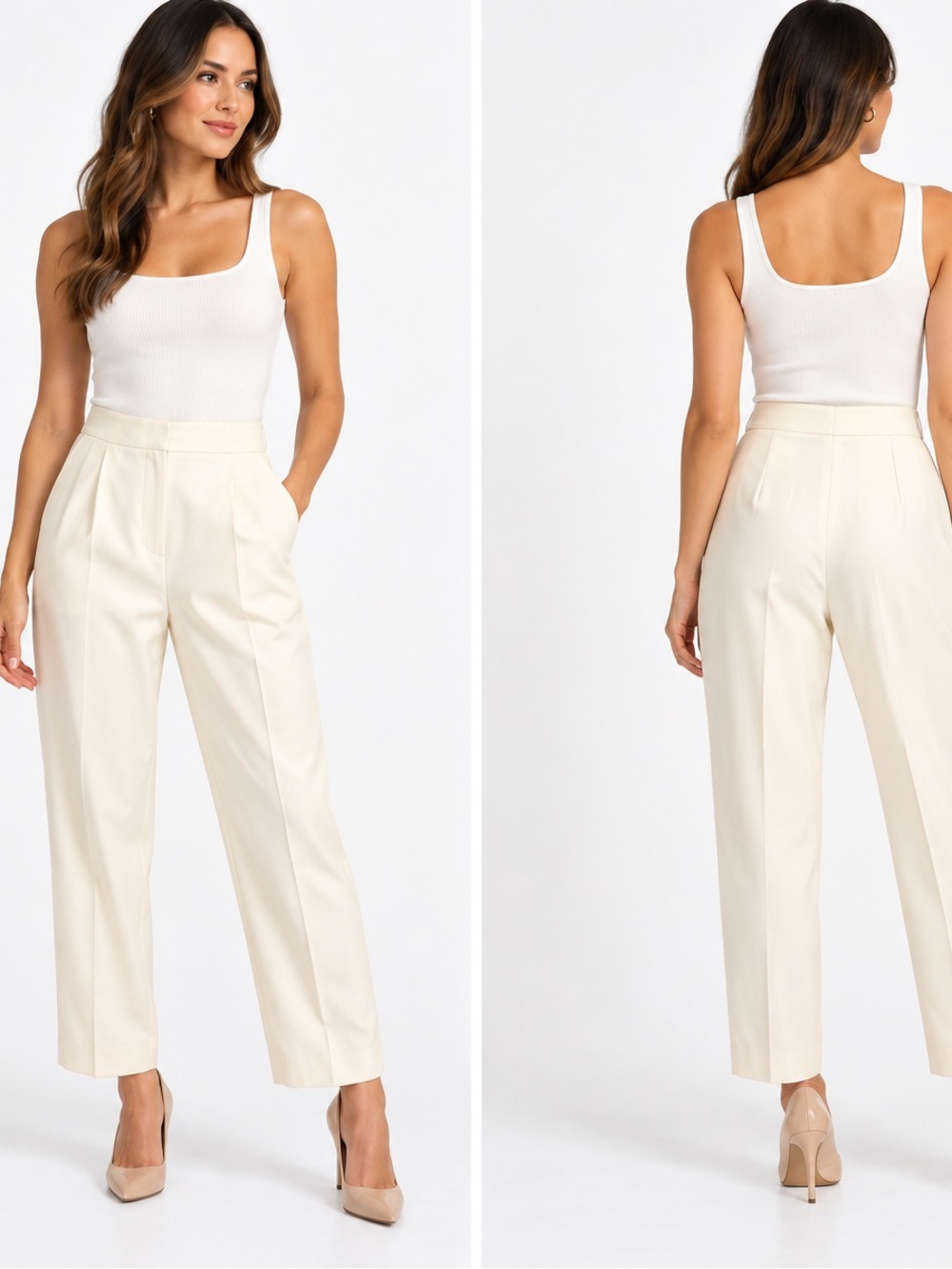 Talbots Petites 8P Ivory Silk Cotton Tailored Pants High Waist Vintage